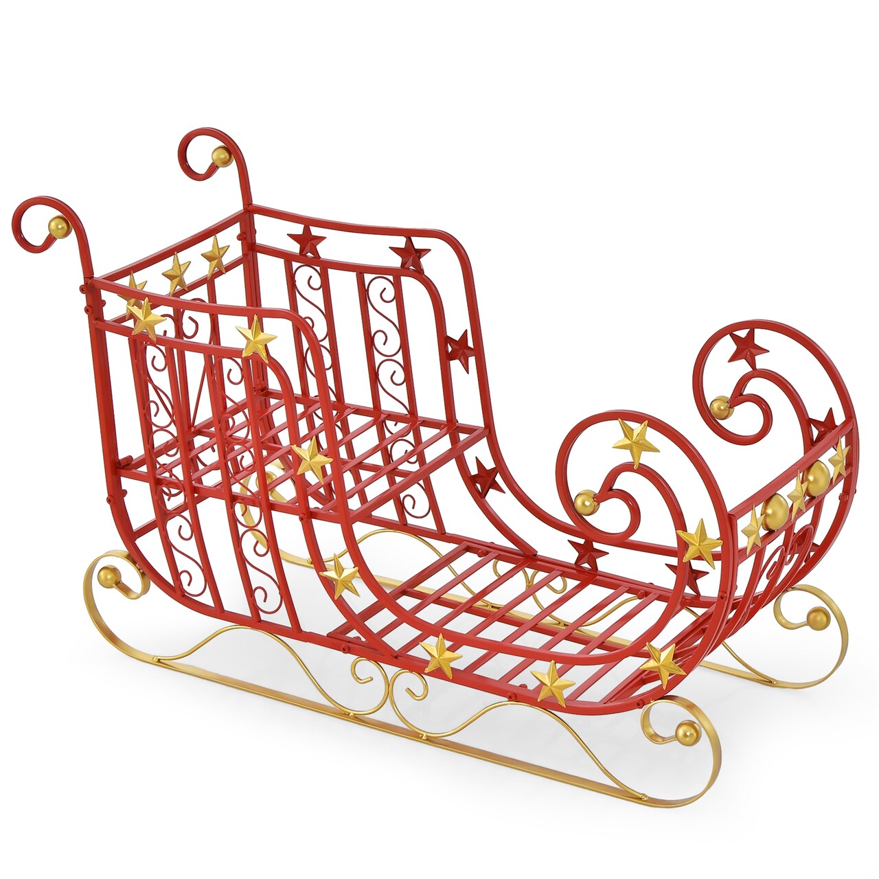 Red-Golden Metal Santa Sleigh Christmas Decoration with Cargo Space